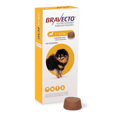 BRAVECTO® Tableta Masticable Contra Pulgas y Garrapatas para Perros de 2 - 4.5Kg